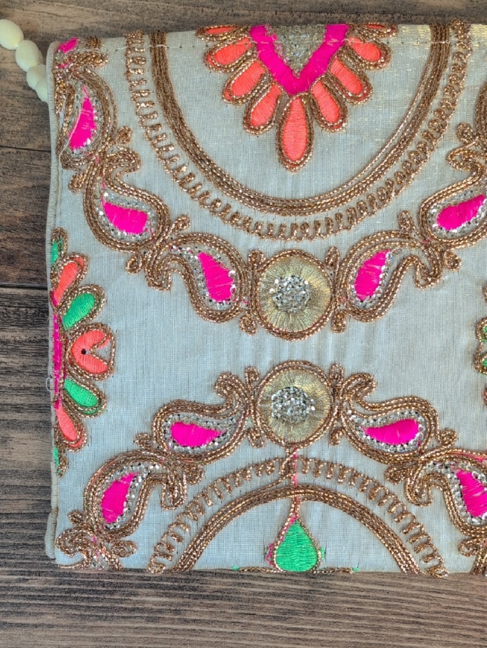 Embroidered Multicolor Evening Clutch with Beaded Strap             AB171 - Picture 6 of 10